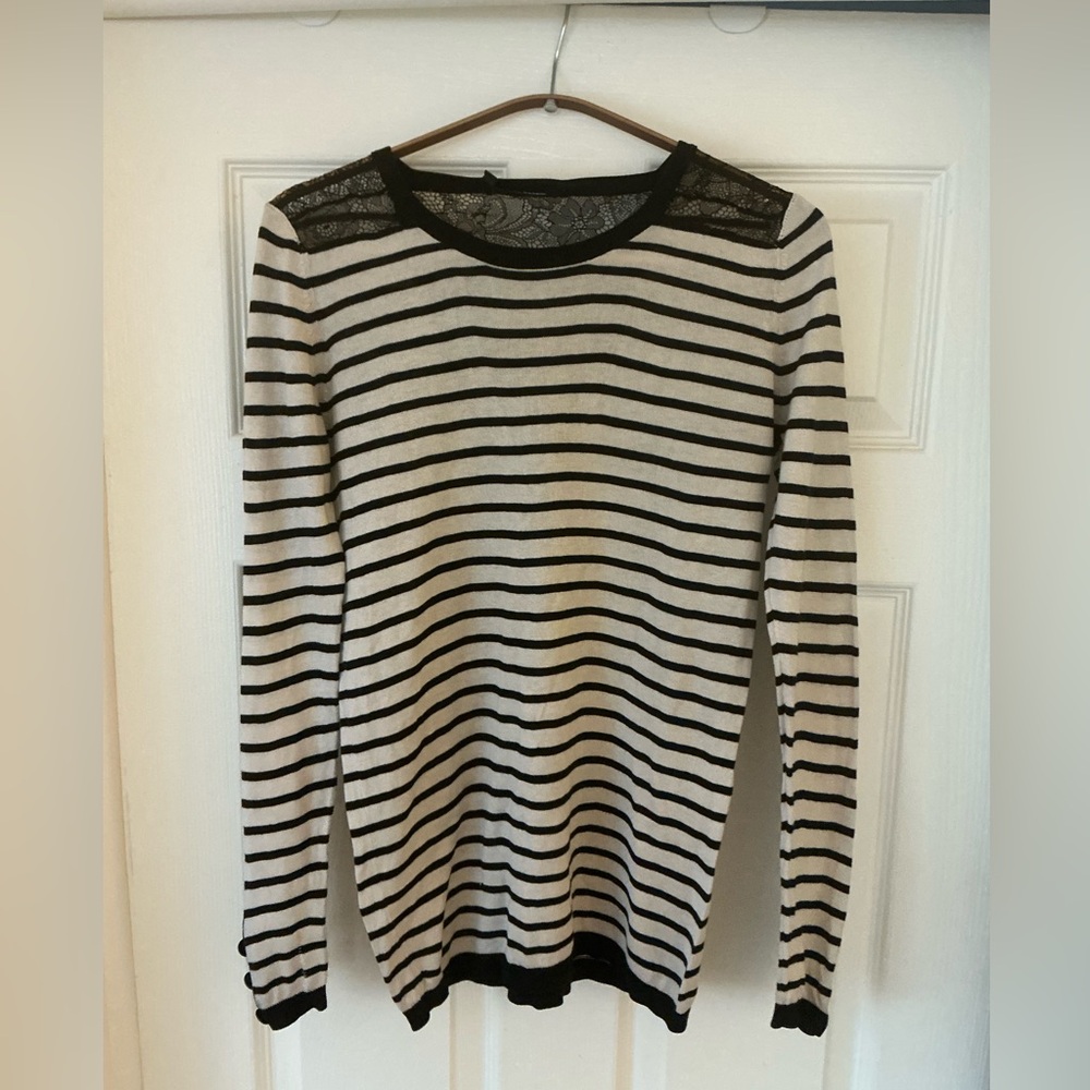 The Kooples Black and Cream Sweater with Lace